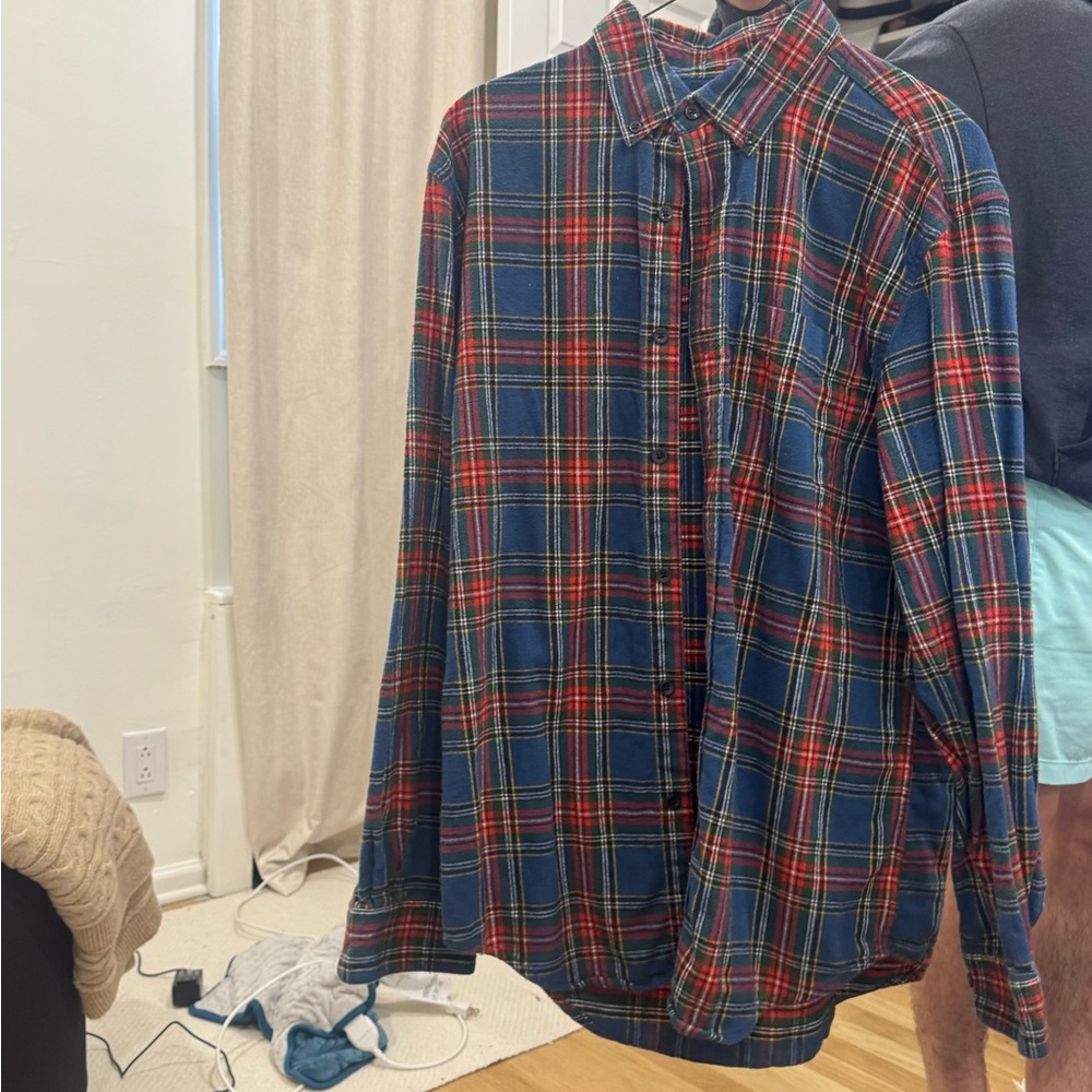 Ll bean Men's Blue and Red Plaid Shirt